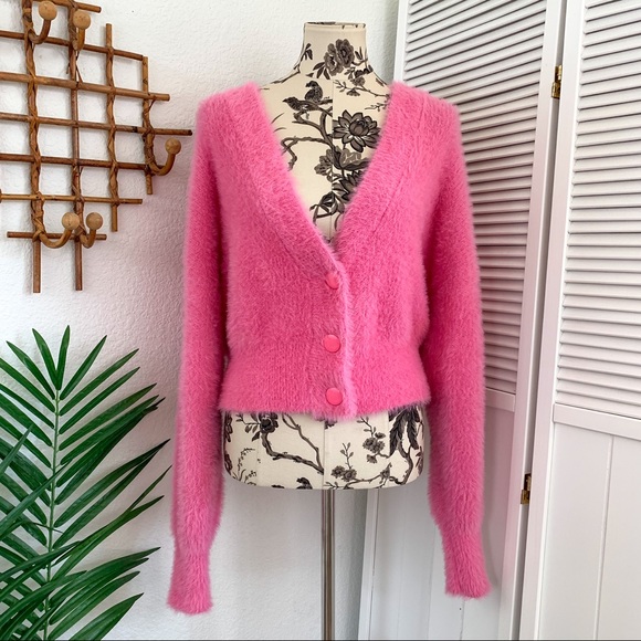 hot pink fuzzy cardigan